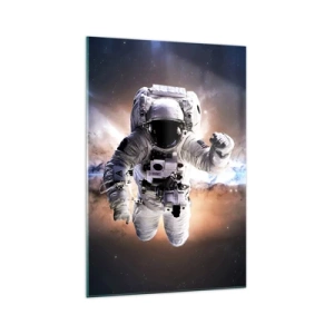 Quadro su vetro - Astronauta nello spazio - 70x100cm - Saluti dal cosmo - Decorazione murale moderna per soggiorno e camera da letto ARTTOR