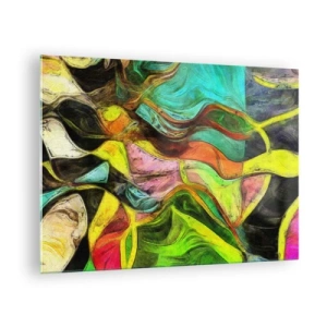 Quadro su vetro - Una composizione astratta con onde intense e multicolori. - 70x50cm - Il movimento è vita - Decorazione murale moderna per soggiorno e camera da letto ARTTOR