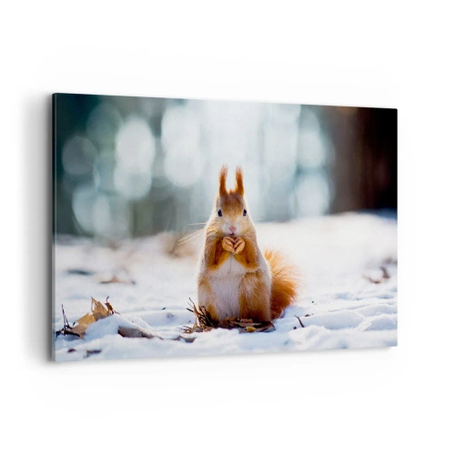 Quadro su tela - Stampe su Tela - Uno scoiattolo in un paesaggio invernale - 120x80cm - Che cosa guardi? - Decorazione murale moderna per soggiorno e camera da letto ARTTOR