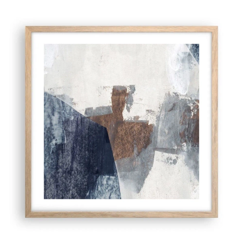 Poster in cornice rovere chiaro - Forme blu e marroni - 50x50 cm