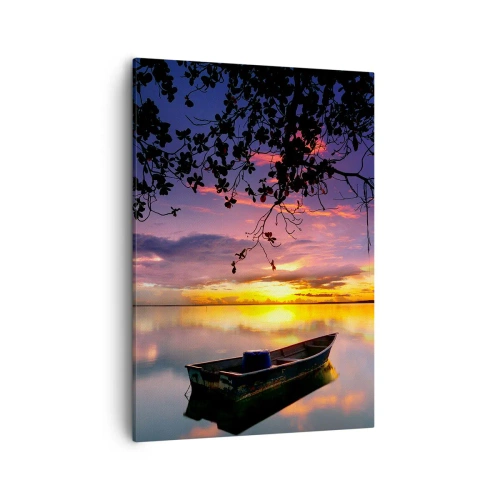 Quadro su tela - Stampe su Tela - Una barca in acque calme al tramonto - 50x70cm - Ti sembra di essere sospeso nel cielo... - Decorazione murale moderna per soggiorno e camera da letto ARTTOR