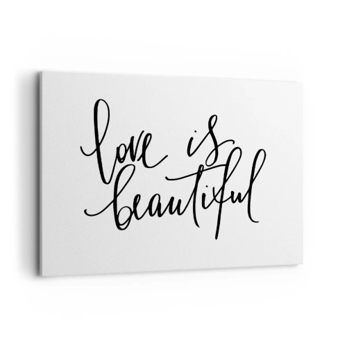 Quadro su tela - Stampe su Tela - Scritta nera "l'amore è bello" su sfondo bianco - 100x70cm - Leggi e ripeti - Decorazione murale moderna per soggiorno e camera da letto ARTTOR