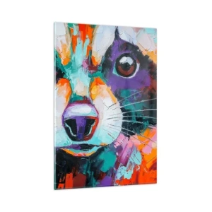 Quadro su vetro - Un ritratto colorato di un procione nello stile della pittura espressiva. - 80x120cm - Solo buone emozioni - Decorazione murale moderna per soggiorno e camera da letto ARTTOR