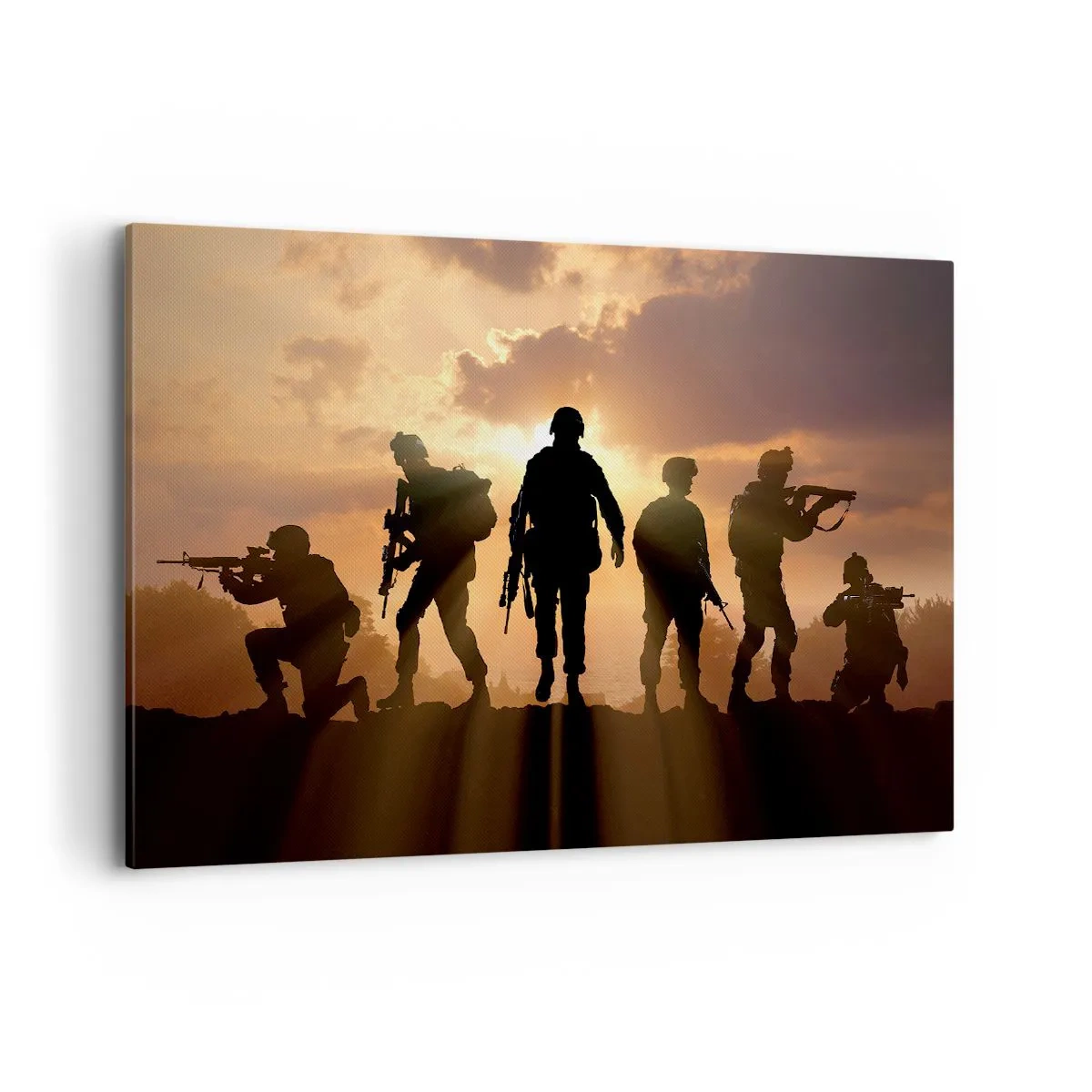 Quadro su tela - Stampe su Tela - Soldati sullo sfondo del sole al tramonto in un ambiente dinamico - 120x80cm - Brothers in arms - Decorazione murale moderna per soggiorno e camera da letto ARTTOR