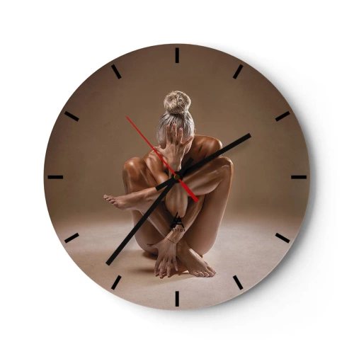 Orologio da parete - Orologio in Vetro - Una donna in posa artistica su uno sfondo neutro - 30x30cm - Unità di corpo e anima - Decorazione murale moderna per soggiorno, cucina e camera da letto ARTTOR
