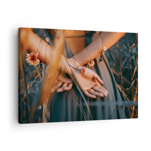 Quadro su tela - Stampe su Tela - Mani sensuali con fiori in un ambiente naturale - 70x50cm - Legata alla natura - Decorazione murale moderna per soggiorno e camera da letto ARTTOR