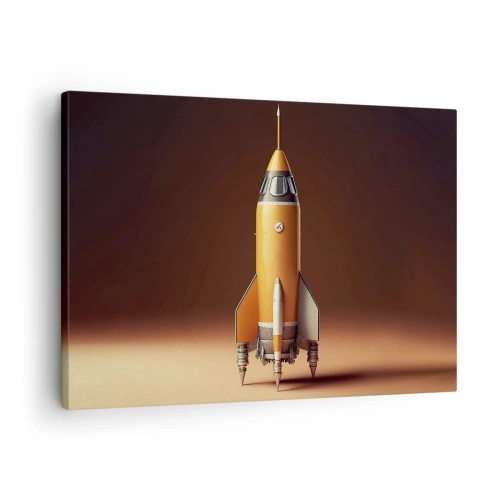 Quadro su tela - Stampe su Tela - Un razzo in stile retrò su uno sfondo di toni marroni - 70x50cm - Si inizia dai sogni - Decorazione murale moderna per soggiorno e camera da letto ARTTOR