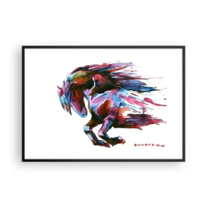 Poster in cornice nera - Un cavallo dai colori astratti e dinamici che simboleggia la libertà - 100x70cm - In estasi - Decorazione murale moderna per soggiorno e camera da letto ARTTOR