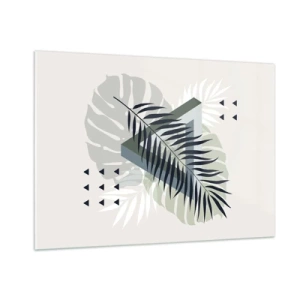 Quadro su vetro - Una moderna composizione geometrica di foglie - 100x70cm - Natura e geometria: due ordini? - Decorazione murale moderna per soggiorno e camera da letto ARTTOR