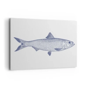 Quadro su tela - Stampe su Tela - Illustrazione di un pesce nei toni del blu su uno sfondo chiaro - 100x70cm - Un saluto dai mari del nord - Decorazione murale moderna per soggiorno e camera da letto ARTTOR