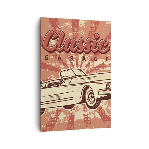 Quadro su tela - Stampe su Tela - Poster retrò con un'auto d'epoca e la scritta Classic Garage - 70x100cm - E alla radio Elvis - Decorazione murale moderna per soggiorno e camera da letto ARTTOR