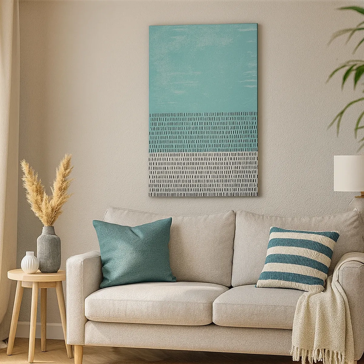 Quadro su tela - Stampe su Tela - Composizione geometrica con turchese e linee - 50x70cm - Composizione equilibrata - Decorazione murale moderna per soggiorno e camera da letto ARTTOR