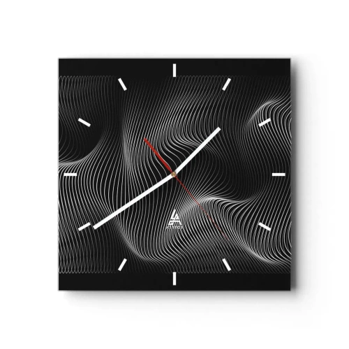 Orologio da parete - Orologio in Vetro - Linee bianche astratte su sfondo nero - 30x30cm - La danza della luce nello spazio - Decorazione murale moderna per soggiorno e camera da letto ARTTOR
