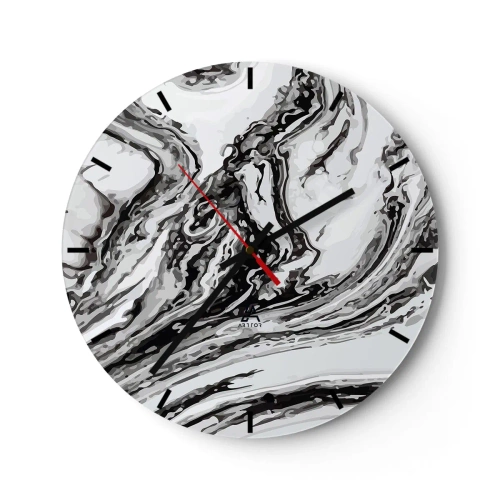 Orologio da parete - Orologio in Vetro - Motivo astratto in marmo in bianco e nero - 30x30cm - All'inizio vi era il caos - Decorazione murale moderna per soggiorno, cucina e camera da letto ARTTOR
