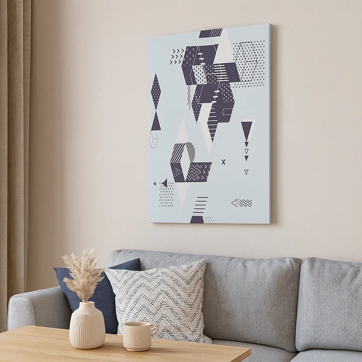 Quadro su tela - Stampe su Tela - Grafica geometrica moderna nei toni del bianco e del blu navy - 50x70cm - La matematica nell'anima - Decorazione murale moderna per soggiorno e camera da letto ARTTOR