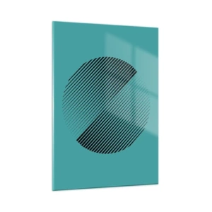 Quadro su vetro - Linee nere che formano un cerchio su uno sfondo turchese - 50x70cm - Cerchio: variazione geometrica - Decorazione murale moderna per soggiorno e camera da letto ARTTOR