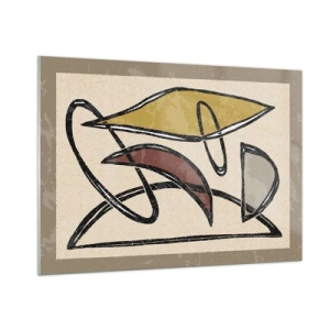 Quadro su vetro - Astrazione geometrica in giallo e rosso - 100x70cm - Verticali e orizzontali - Decorazione murale moderna per soggiorno e camera da letto ARTTOR