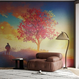 Fotomurali Autoadesivo Deluxe Sticker - Pellegrino alla meta - Paesaggio, Albero, Vagabondo - 100x70 cm
