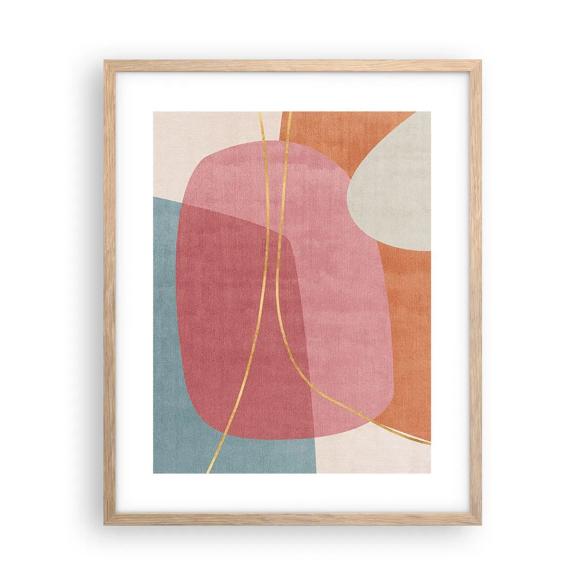 Poster in cornice rovere chiaro - Composizione pastello con filo dorato - 40x50 cm