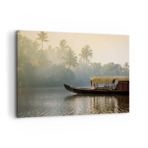 Quadro su tela - Stampe su Tela - Una barca tradizionale su un fiume calmo tra le palme - 100x70cm - Casa sul fiume - Decorazione murale moderna per soggiorno e camera da letto ARTTOR