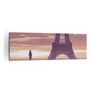 Quadro su tela - Stampe su Tela - Una figura che guarda la Torre Eiffel alla luce del sole al tramonto - 160x50cm - Solo loro due - Decorazione murale moderna per soggiorno e camera da letto ARTTOR