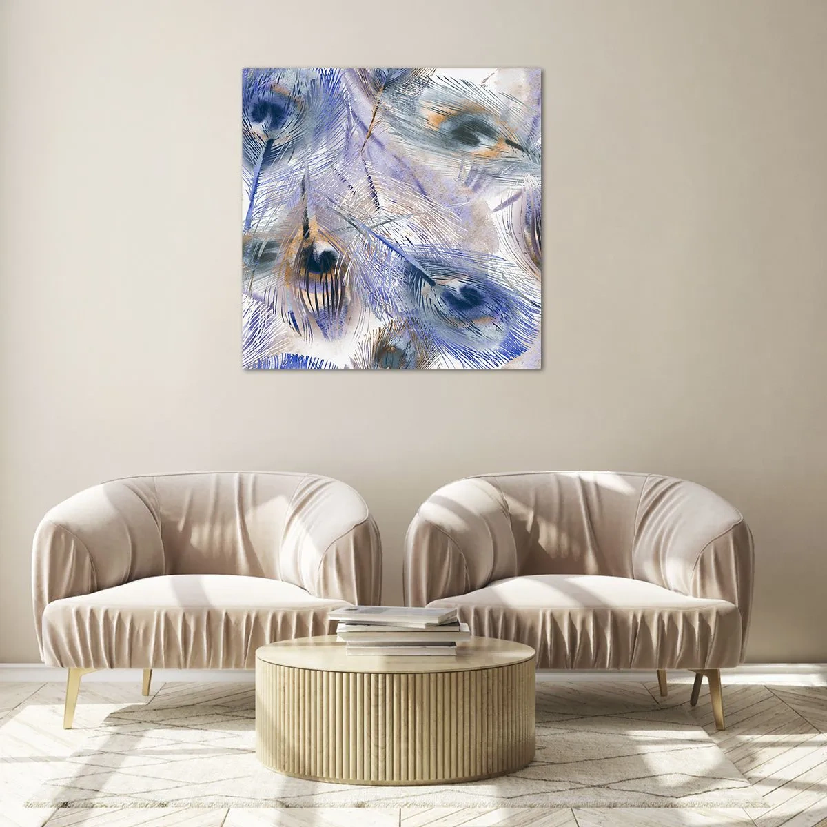 Quadro su vetro - Composizione a occhio di pavone - 60x60 cm