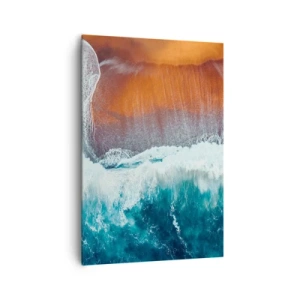 Quadro su tela - Stampe su Tela - Una vista delle onde dell'oceano che si infrangono sulla spiaggia dorata - 70x100cm - Il tocco dell'oceano - Decorazione murale moderna per soggiorno e camera da letto ARTTOR