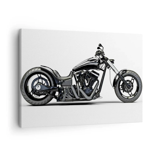 Quadro su tela - Stampe su Tela - Elegante motocicletta personalizzata nera su sfondo bianco - 70x50cm - Per chi ama la libertà - Decorazione murale moderna per soggiorno e camera da letto ARTTOR
