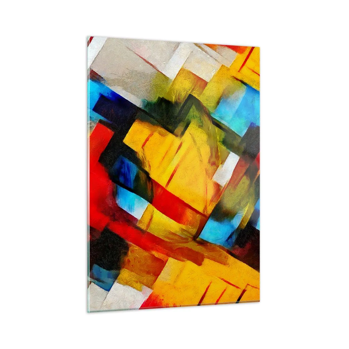 Quadro su vetro - Composizione astratta di forme geometriche - 50x70cm - Intreccio multicolore - Decorazione murale moderna per soggiorno e camera da letto ARTTOR