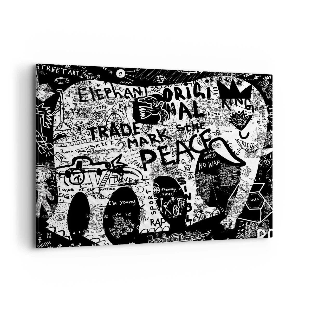 Quadro su tela - Stampe su Tela - Grafica in bianco e nero con motivi graffiti - 100x70cm - Il ricco mondo della strada - Decorazione murale moderna per soggiorno e camera da letto ARTTOR