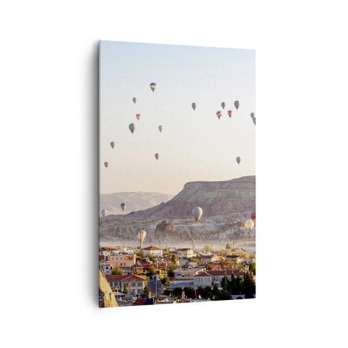 Quadro su tela - Stampe su Tela - Cappadocia con mongolfiere sullo sfondo di pittoresche colline - 80x120cm - Come navi nel cielo - Decorazione murale moderna per soggiorno e camera da letto ARTTOR