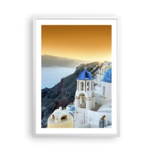 Poster in cornice bianca - Santorini: aggrappate alle rocce - 50x70 cm