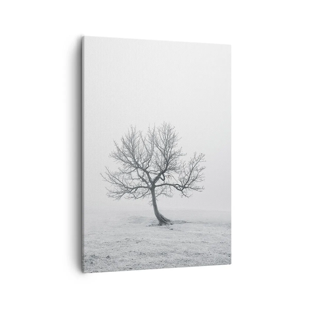 Quadro su tela - Stampe su Tela - Un albero solitario nella nebbia invernale in un campo vuoto - 50x70cm - Contro il nulla - Decorazione murale moderna per soggiorno e camera da letto ARTTOR
