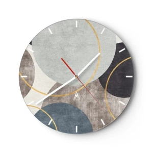 Orologio da parete - Orologio in Vetro - Un'elegante composizione di cerchi e archi in colori tenui. - 30x30cm - Un cerchio dietro l'altro - Decorazione murale moderna per soggiorno, cucina e camera da letto ARTTOR