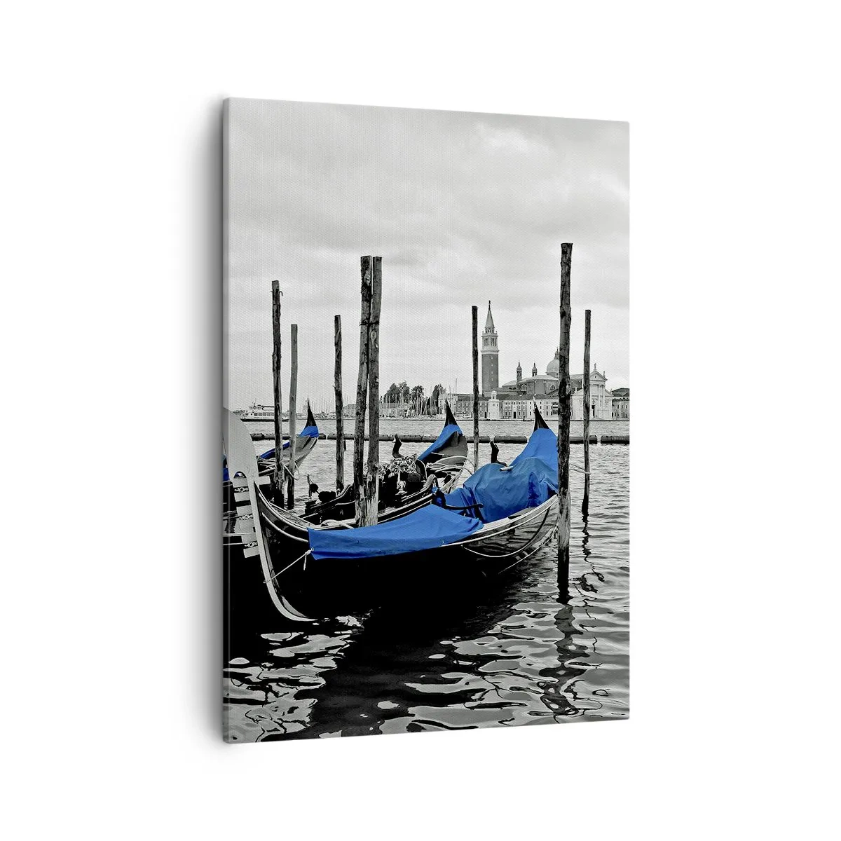 Quadro su tela - Stampe su Tela - Gondole a Venezia con coperture blu - 50x70cm - Venezia pensierosa - Decorazione murale moderna per soggiorno e camera da letto ARTTOR