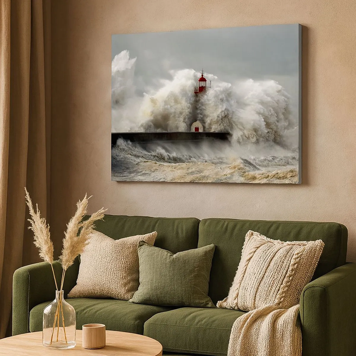 Quadro su tela - Stampe su Tela - Un faro circondato da onde agitate durante una tempesta - 70x50cm - L'ira dell'oceano - Decorazione murale moderna per soggiorno e camera da letto ARTTOR