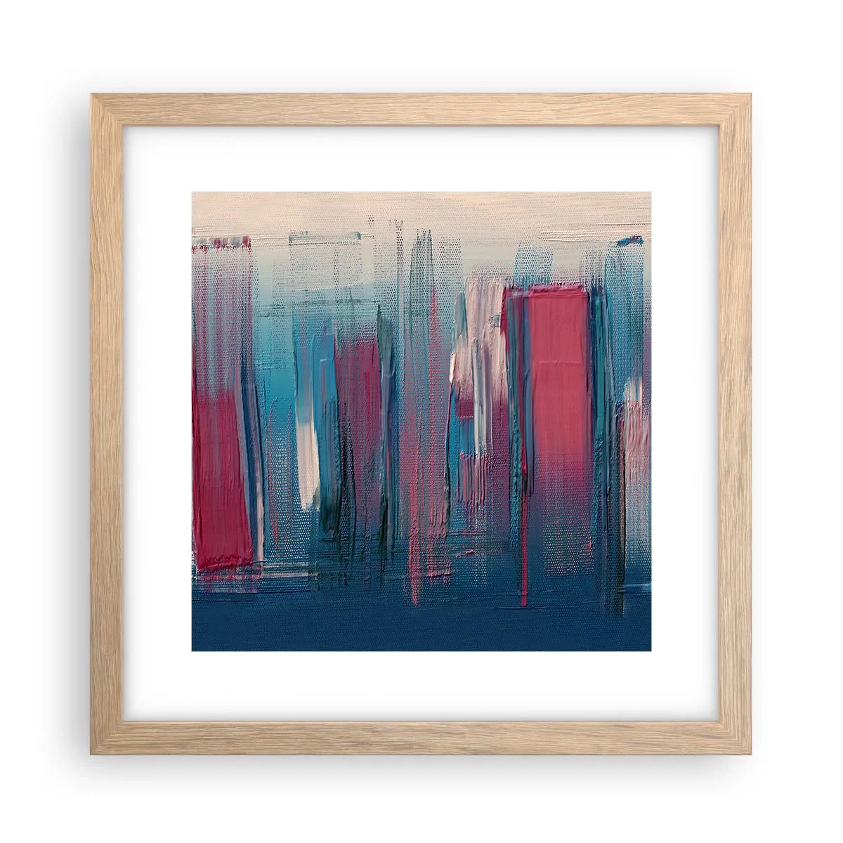 Poster in cornice rovere chiaro - Composizione verticale in blu e rosso - 30x30 cm