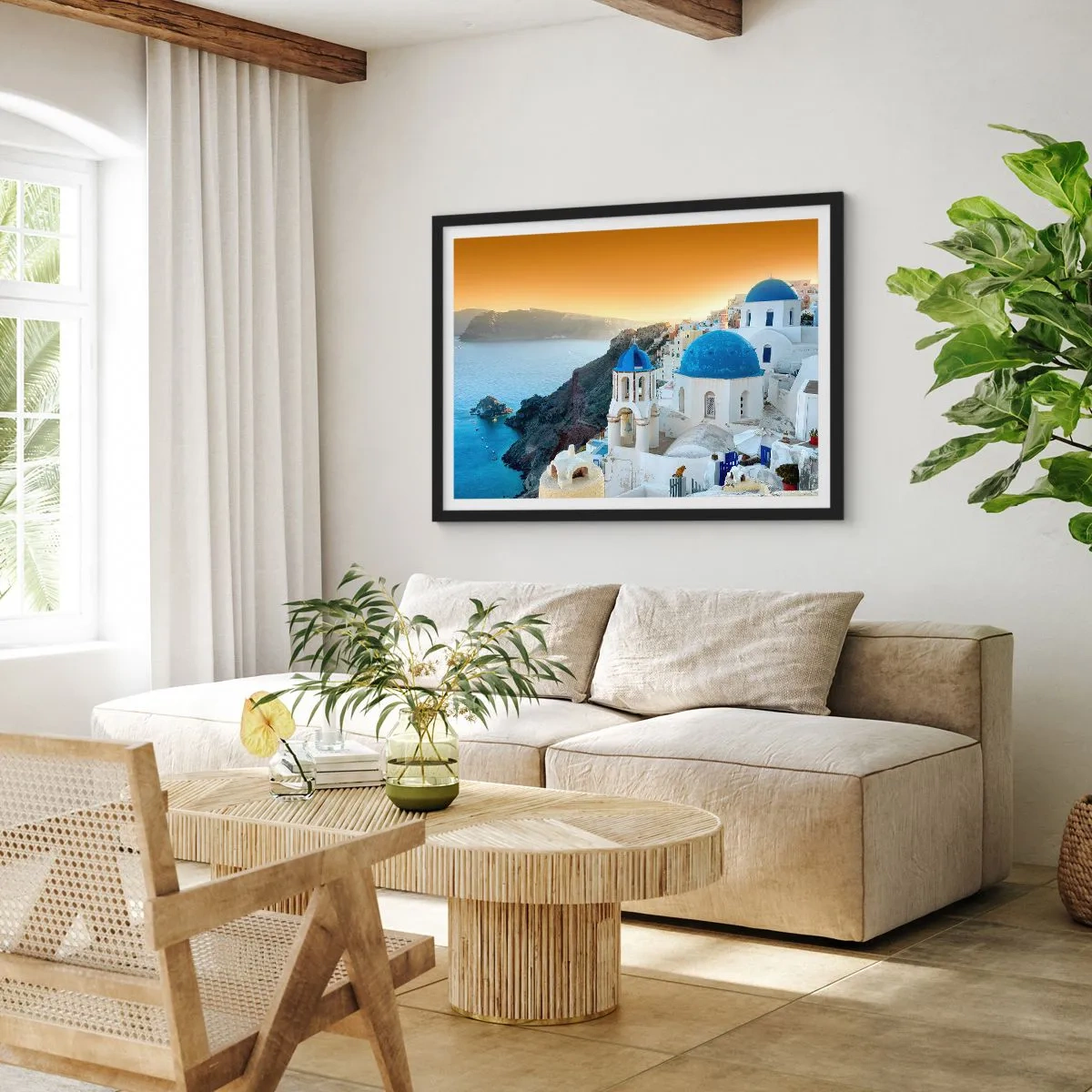 Poster in cornice nera - Santorini: aggrappate alle rocce - 40x30 cm