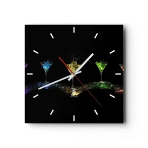 Orologio da parete - Orologio in Vetro - Cocktail colorati in bicchieri su sfondo nero - 30x30cm - I colori della gioia nel mondo dei cristalli - Decorazione murale moderna per soggiorno e camera da letto ARTTOR