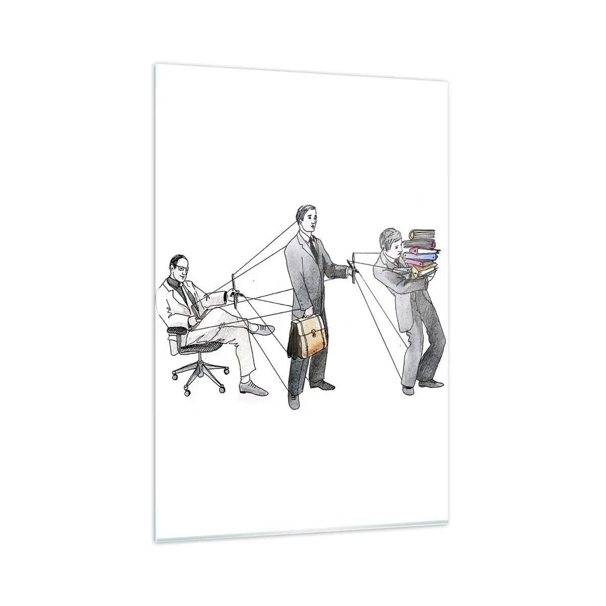 Quadro su vetro - Un'illustrazione che mostra persone controllate come marionette. - 80x120cm - Ognuno ha il suo padrone - Decorazione murale moderna per soggiorno e camera da letto ARTTOR