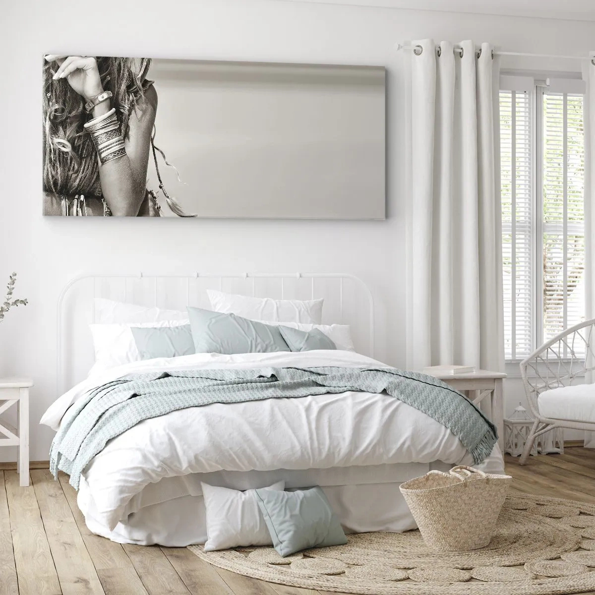 Quadro su tela - Stampe su Tela - Ritratto di una donna boho con gioielli - 140x50cm - Come una ragazza - Decorazione murale moderna per soggiorno e camera da letto ARTTOR