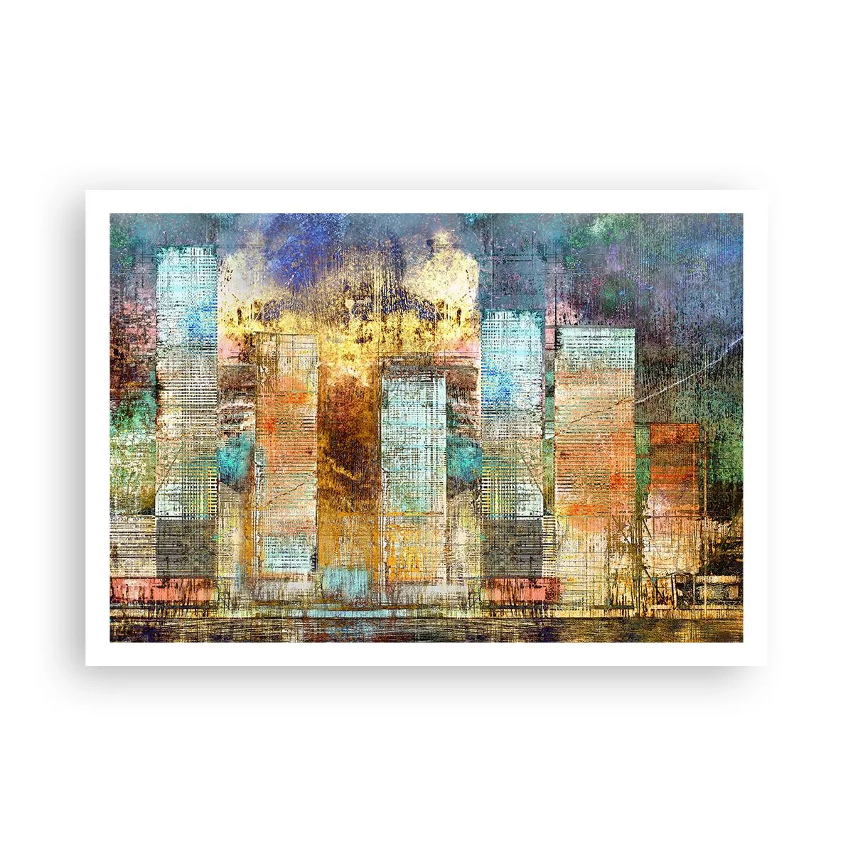 Poster - Grattacieli astratti in stile industriale - 100x70cm - Metropoli nel sole - Decorazione murale moderna per soggiorno e camera da letto ARTTOR