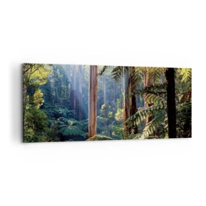 Quadro su tela - Stampe su Tela - Foresta tropicale illuminata dai raggi del sole - 120x50cm - La favola del bosco - Decorazione murale moderna per soggiorno e camera da letto ARTTOR