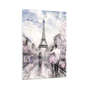 Quadro su vetro - Coppia romantica a Parigi con la Torre Eiffel sullo sfondo - 50x70cm - Se innamorarsi, allora solo a... - Decorazione murale moderna per soggiorno e camera da letto ARTTOR
