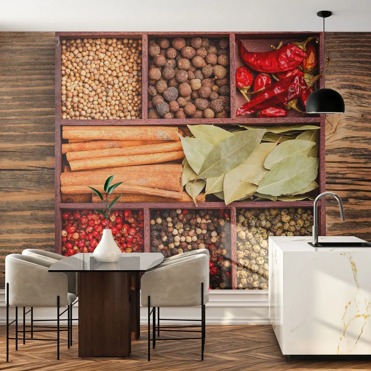 Fotomurali Standard Eco - Ordine delle forme, bouquet degli aromi - Gastronomia, Spezie, Peperoncino - 250x175 cm