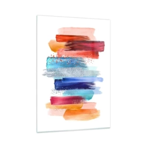 Quadro su vetro - Composizione astratta di pennellate colorate - 50x70cm - In alto e in basso - Decorazione murale moderna per soggiorno e camera da letto ARTTOR