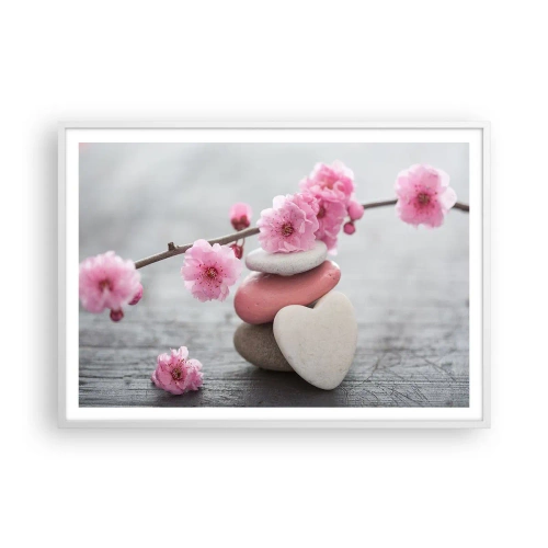 Poster in cornice bianca - Serenità con fiori di ciliegio - 100x70 cm