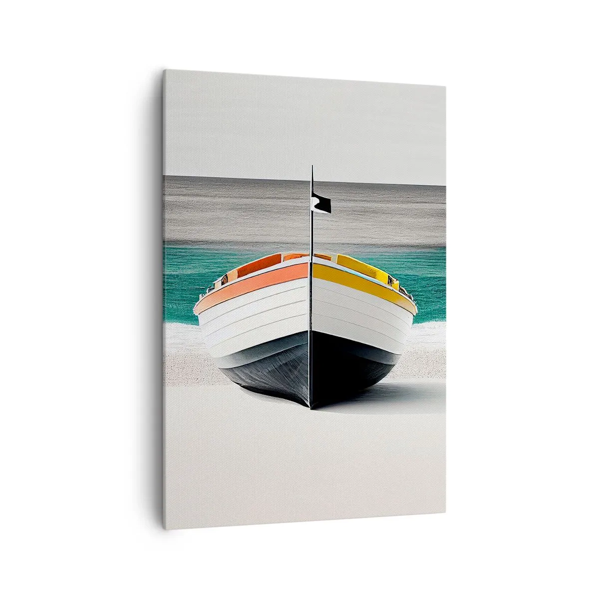 Quadro su tela - Stampe su Tela - Una barca sulla spiaggia con un mare turchese sullo sfondo - 70x100cm - Al suo posto - Decorazione murale moderna per soggiorno e camera da letto ARTTOR