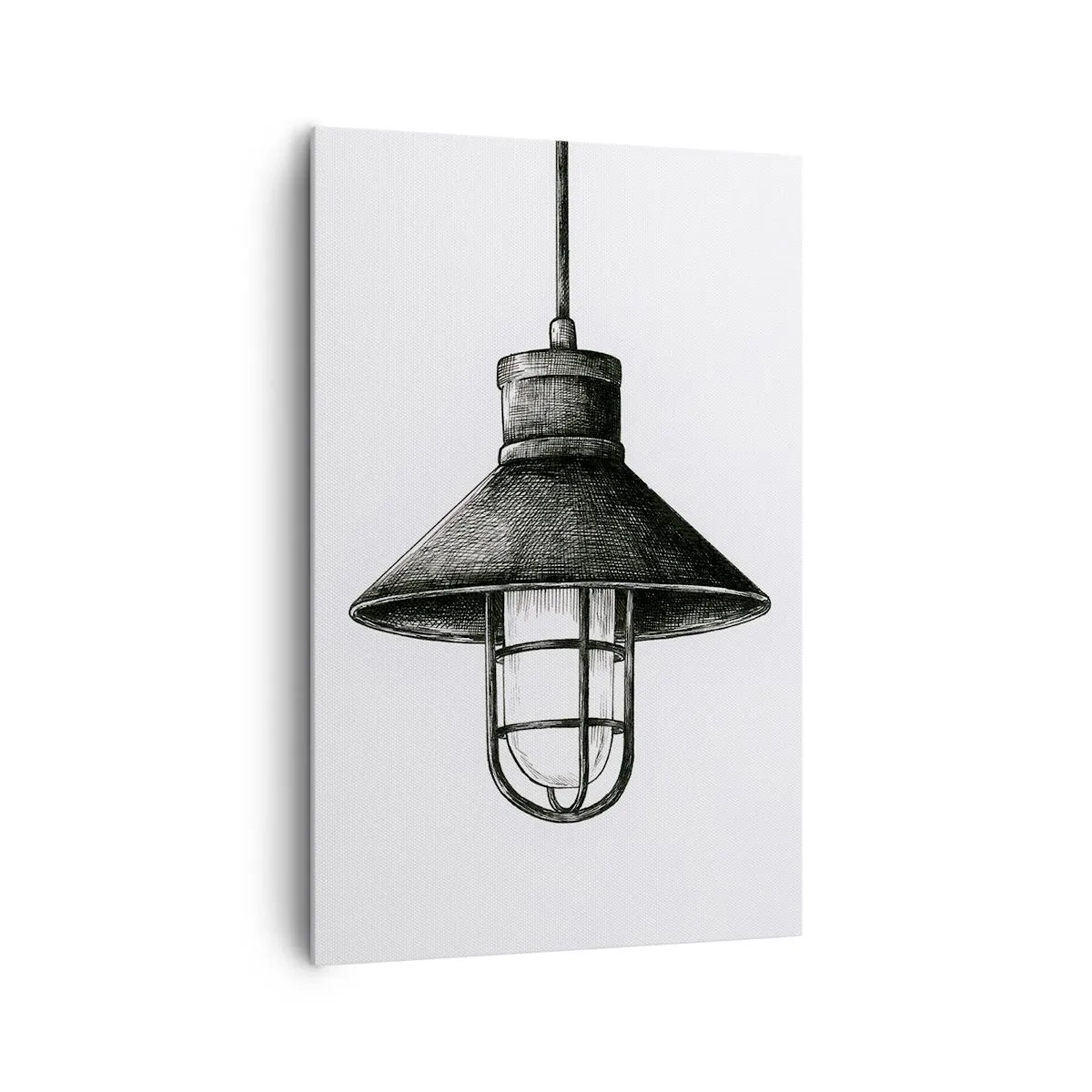 Quadro su tela - Stampe su Tela - Disegno di una lampada a sospensione retrò su sfondo bianco - 80x120cm - Come tanti anni fa... - Decorazione murale moderna per soggiorno e camera da letto ARTTOR