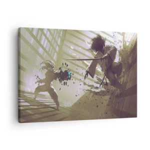 Quadro su tela - Stampe su Tela - Combattimento dinamico tra due personaggi in stile futuristico - 70x50cm - Anche tu puoi essere un samurai - Decorazione murale moderna per soggiorno e camera da letto ARTTOR